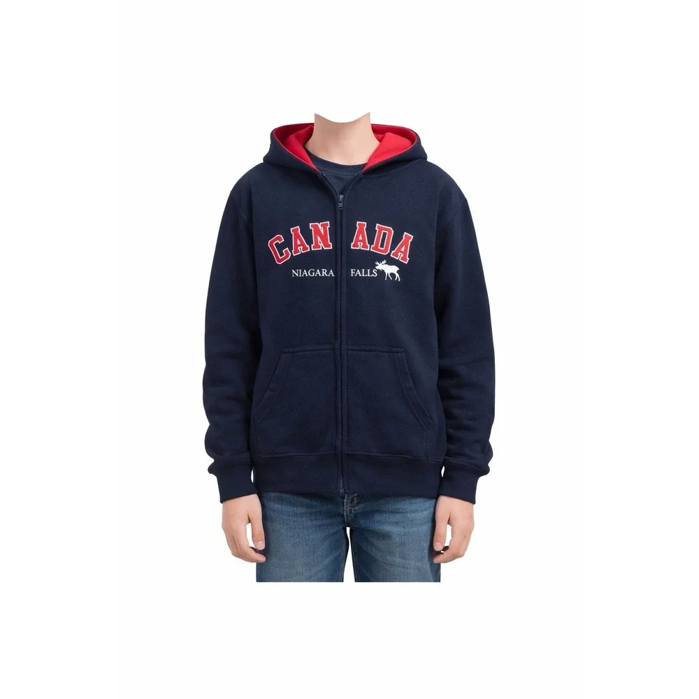 Canada Niagra Falls Zip Up Hoodie Size L Red Lined Hood Moose Graphic Youth